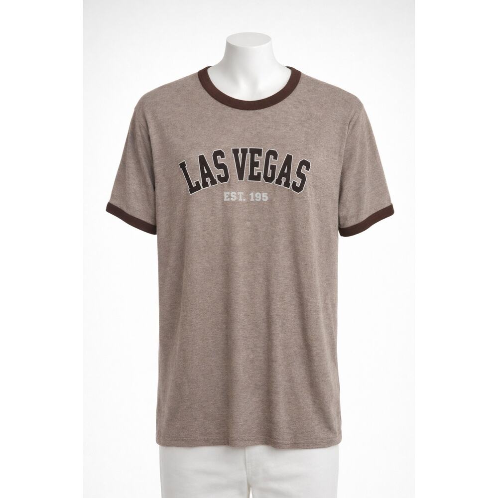 L.A.T Sport Las Vegas Ringer T-Shirt Brown Mens Size L Retro Travel Graphic Tee